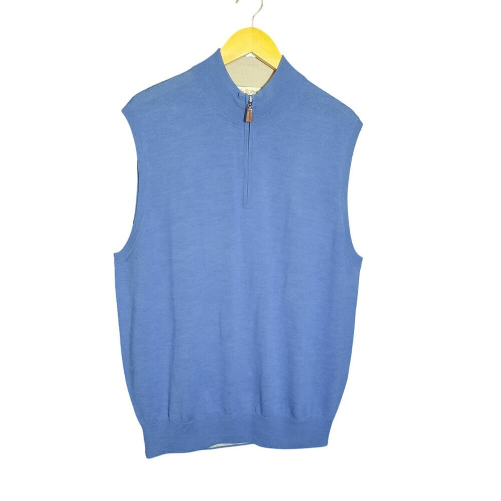 Peter Millar Mens Periwinkle Blue Zip Italian Merino Wool Sweater Vest Size XL